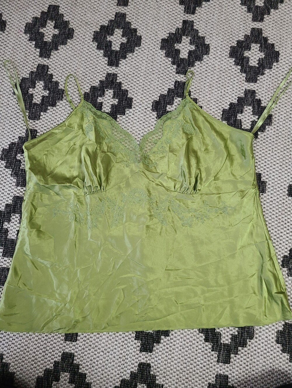 Worthgton Silky Lime Green Lace Trim Cami Top